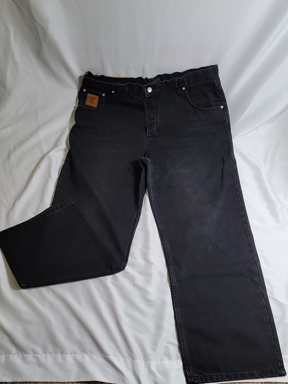 Louis Vuitton Flared Denim Pants In Black With Iconic LV Patch